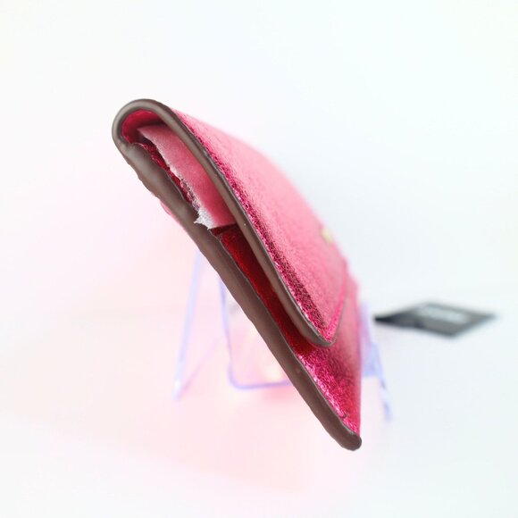 2 PC set -DKNY Lumen metallic faux-leather logo wallet + card case Pink - Picture 3 of 16